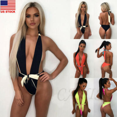

US Women Sexy Push Up Bra Halter Bikini Bandage Swimsuit Monokini Beach Swimwear