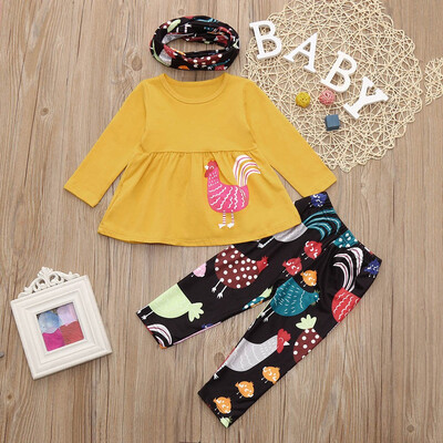 

Kids Baby Girl Hen Dresses Hen Printing Pants Neck Christmas Costume Outfits Set