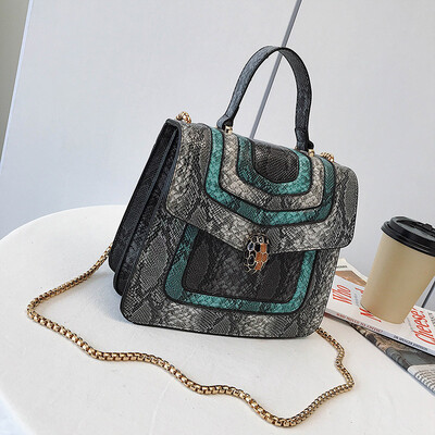

Qiao Bani 2019 new European&American style fashion BV hit color hot snake head flip bag shoulder diagonal trend handbags