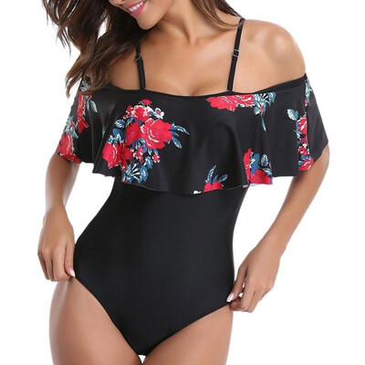 

Roseonmyhand Women One-Piece Ruffle Swimsuit Bikini Swimwear Push-up Floral Monokini Bathing
