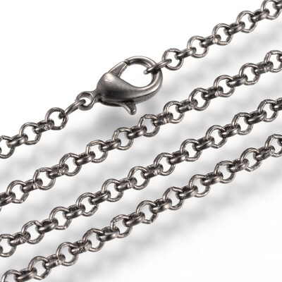 

Iron Rolo Chains Necklace Makings with Lobster Clasps Soldered Gunmetal 177"45cm