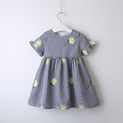 

Toddler Kids Baby Girls Clothes Embroidery Plaid Short Sleeve Princess Dress