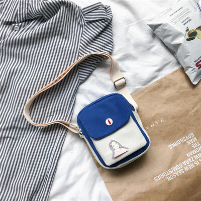 

Small BAG canvas bag lady one shoulder slanting bag leisure Baitao ins harbor chic wind collision color bag