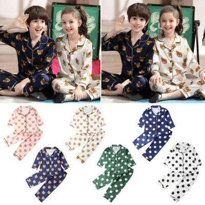 

2Pcs Kid Baby Boy Girl Silk Satin Pajamas Set Autumn Sleepwear Nightwear Outfit