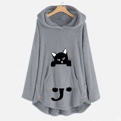 

Toponeto Womens Cat Embroidery Plus Size Warm Hoodie Top pullover Sweatshirt Blouse