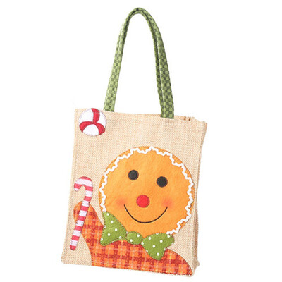 

Hot Sale Christmas Linen ClothTote Bag Cartoon Embroidered Tote Handheld Gift Bags