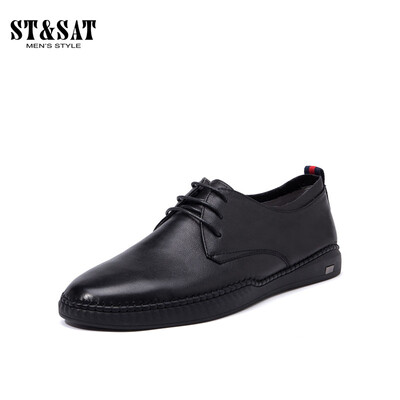 

Saturday Mens Shoes ST&SAT Fashion Cow Leather Comfortable Wearable Joker Casual Shoes SS91129801 Black 41