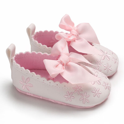 

Baby summer toddler shoes cute bow embroidery sweet princess PU newborn shoes for 0-18M
