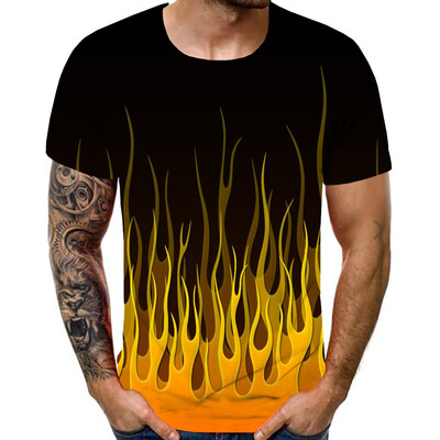 

Toponeto Mens New Summer T-shirt With Round Neck Short Sleeve Blue Flame 3D Printed Top