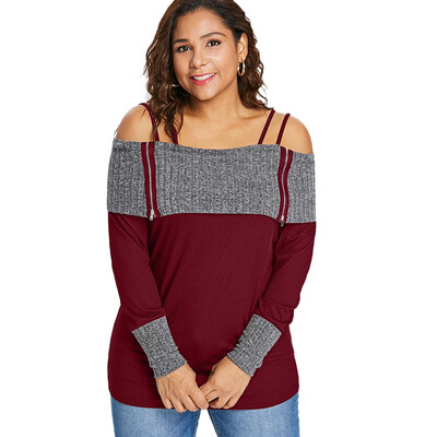 

Plus Size Long Sleeve Open Shoulder T-shirt