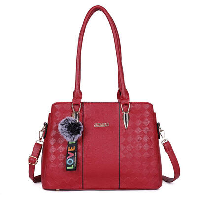 

Pompom Shoulder Handbags PU Leather Women Litchi Pattern Crossbody Bags