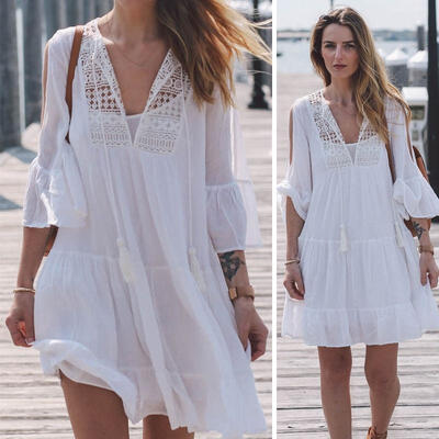 

Women Bathing Suit Lace Crochet Bikini Cover Up Swimwear Summer Beach Dress