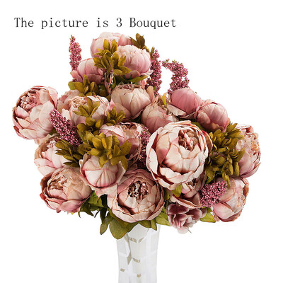 

Gobestart 3 Bouquet 24 Heads Artificial Peony Silk Flower Leaf Home Wedding Party Decor