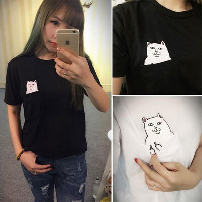 

2017 Women Summer Short Sleeve Cartoon Animal Print Shirt T-shirt Summer Blouse Tops