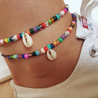 

Simple beach anklet colorful mixed color beads shells foot chain ladies simple single layer jewelry