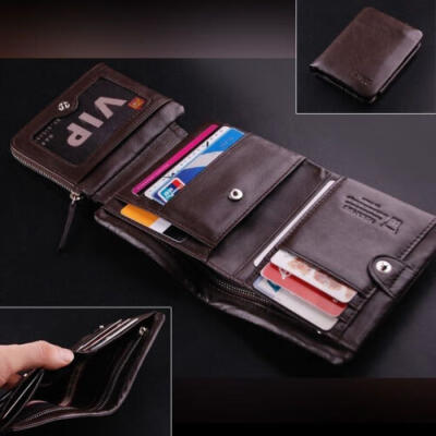 

AU Stock Mens Wallet Quality Leather Boutique Trifold Zip Coin Purse Card Holder