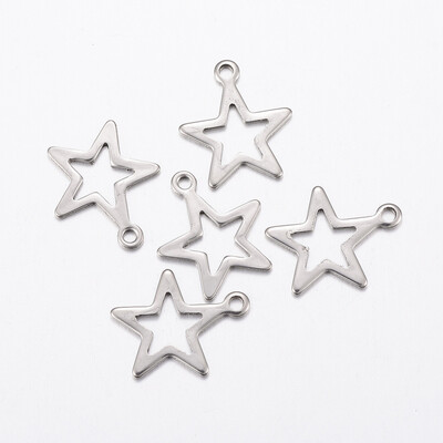 

304 Stainless Steel Charms Hollow Star Stainless Steel Color 145x125x08mm Hole 12mm