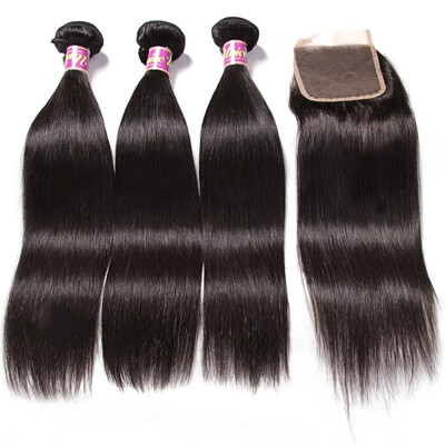 

UNice 8A Brazilian Hair 3 Bundles with Lace Closure Straight Virgin Human Hair