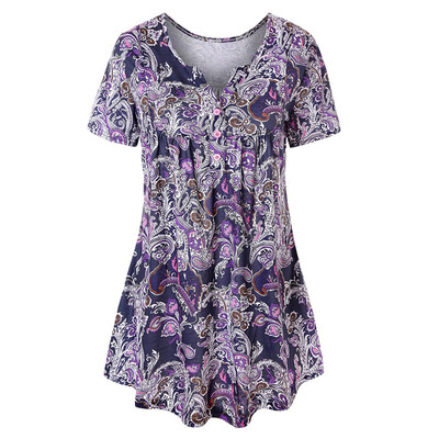 

Starmoon Womens Short Sleeve Print Tops Ladies Casual Flare Tunic Blouse Shirt