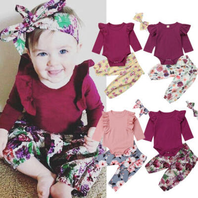 

US STOCK Cute Newborn Baby Girls Tops Romper Floral Pants Outfits Set Clothes