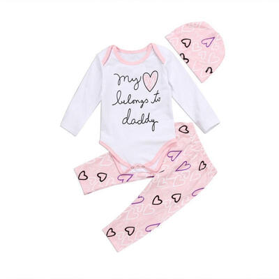 

Newborn Toddler Infant Baby Girls Heart Romper Pink Pants Hat Clothes Outfit Set