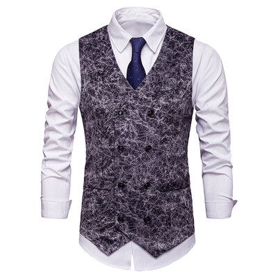 

Printed Double Breasted Faux Pockets Embellished Waistcoat