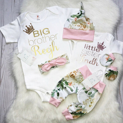 

Infant Baby Kid Cotton Romper Little Sister Tops Pants Headband Hat Clothes Outfits