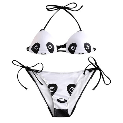 

Halter 3D Panda Print Bikini Set