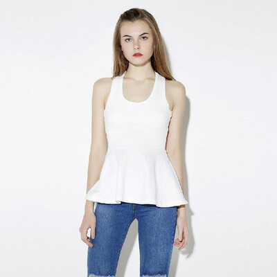 

Fashion Women Peplum Tank Top Cross Back Round Neck Sleeveless Bodycon Tops T-Shirt PinkWhiteBlue
