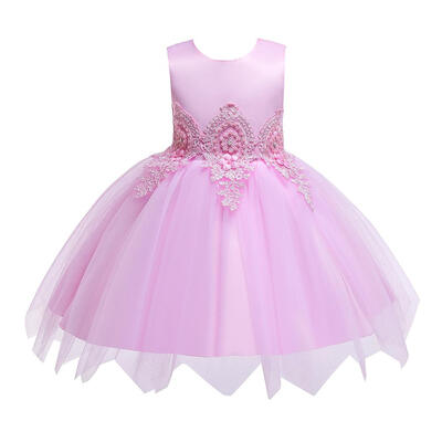 

Embroidery Applique Kids Tutu Dress Flower Pattern Girls Princess Dresses