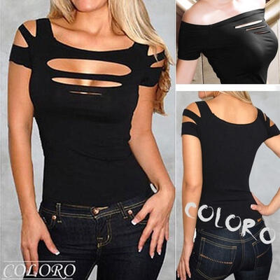 

Hot Sexy Women Black Slim Hollow Out Bust Hole T-Shirt Tops Vest Tank Summer Clubwear Clothes
