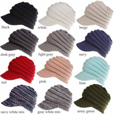 

Women Stretch Knit Hat Messy Bun Ponytail Beanie Winter Warm Knitted Hole Cap FA