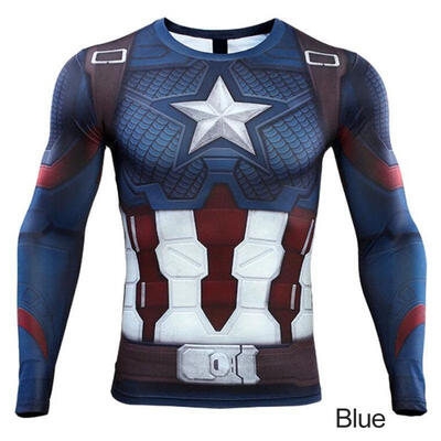 

Mens 3D Captain America T-shirt Close-Fitting Elastic The Avengers Cosplay Costume