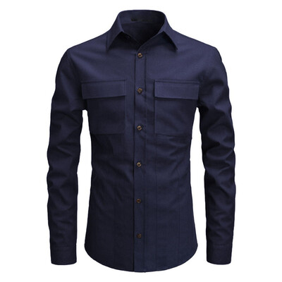 

Toponeto Men Striped Splicing Pocket Long Sleeve Shirt Fashion Long Sleeve Blouse Top