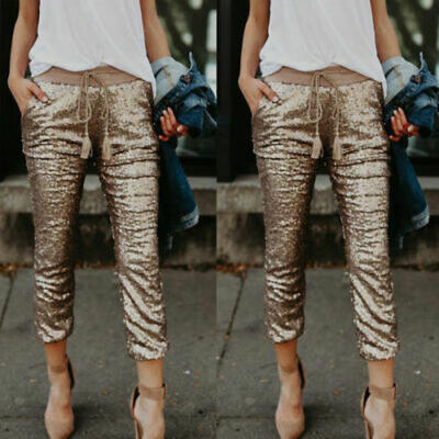 

Women Casual Sequin Glitter Skinny Pants High Waist Leggings Pencil Trousers