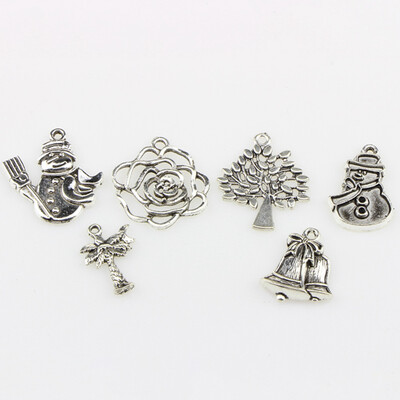 

50Pcs\100 Pcs Alloy Mixed Christmas Charm Antique Silver Plated Charms Pendants Fit Bracelet Jewelry Diy Craft Making Accessories