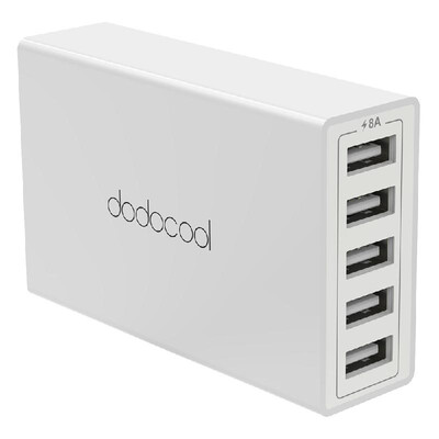 

dodocool 40W 8A 5-Port USB Charging Station Travel Wall Charger Power Adapter with 15m Detachable AC Power Cord for iPhone iPad