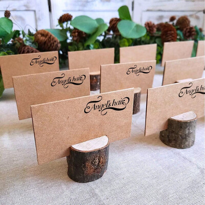 

4080pcs Wood Pile Name Place Card Photo Holders Wooden Bark Memo Holder