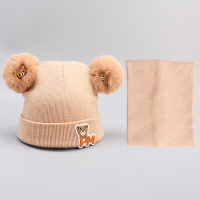 

Dongyun new autumn&winter boys&girls double ball knitted pure cotton neck cap two sets of caps to keep warm