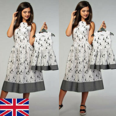 

2019 New Summer Family Matching Clothes Women Kids Girls Sleeveless Dress UK
