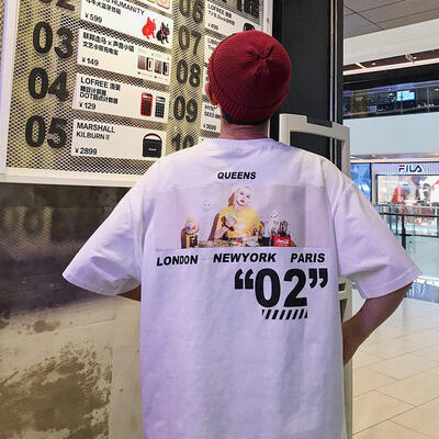 

Summer New Five-point Sleeve Loose Hong Kong Half-sleeved T-shirt Round Neck Youth Seven-point Sleeves Mens Direct Whol