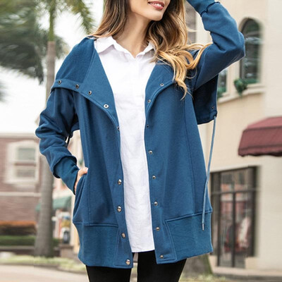 

Women Shawl Coat Solid Open Front Drawstring Press Stud Long Sleeves Casual Overcoat Coat Sweatshirts Outwear