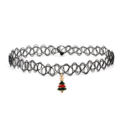 

9PCS Zinc Alloy Drop Glaze Christmas Crutches Tree Charm Stretch Elastic Rope Pendant Necklace Jewelry For Women&Men