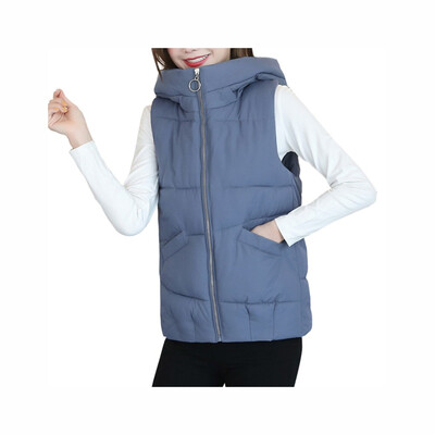 

Toponeto Women Solid Short Outerwear Cotton Jackets Pocket Loose Hooded Vest Coats