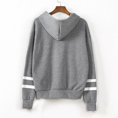 

Autumn Winter Women Hooded Sweater Long Sleeves Contrast Stripes Casual Loose Hoodies Top Pullover