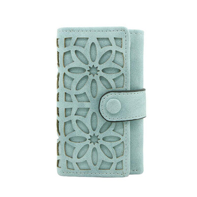 

Women Solid Color Hollow Flower Short Wallet Faux Leather Cards Cash Keys Holder