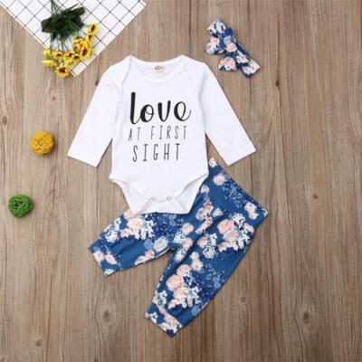

Newborn Baby Girl Floral Clothes Jumpsuit Romper Bodysuit Pants Outfit Set 3PCS