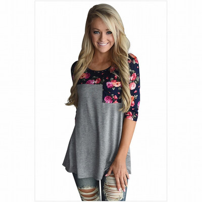 

Round neck cropped sleeve pocket bohemian straight top