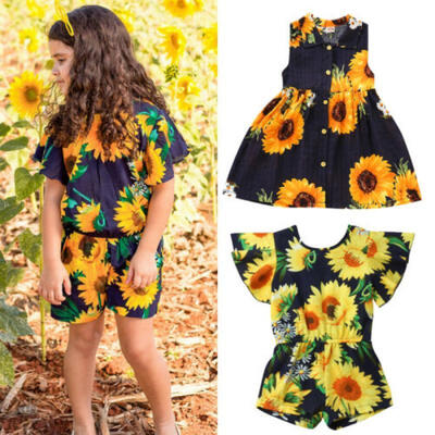 

US Toddler Kid Baby Girl Clothes Sister Matching Sunflower Romper Jumpsuit Dress