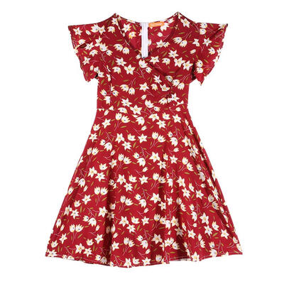 

Summer Chiffon Women Sexy V-Neck Flower Print Bohemian Ruffle Sleeves Dress